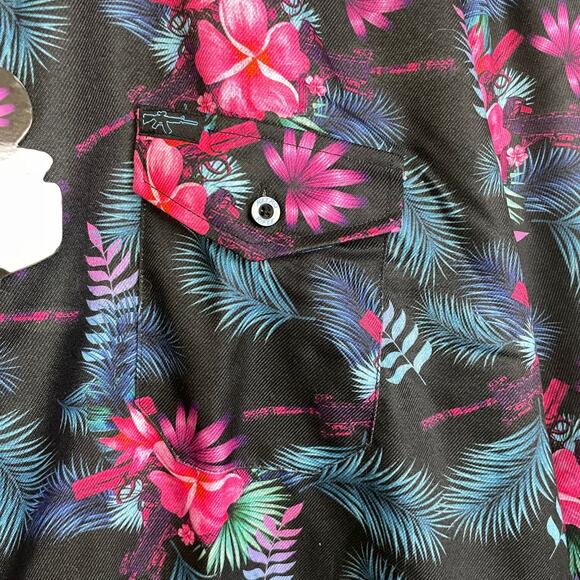 Retro Rifle Tropics Shirt Mens 5XL (Fits 3XL+) Black Floral Long Sleeve Button - Picture 5 of 11